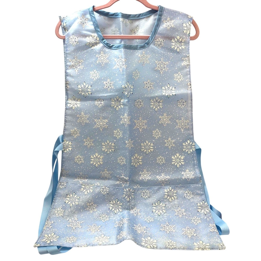 NWOT Handmade Blu Snowflake Glitter Tabard Apron Winter Christmas Side Tie Smock